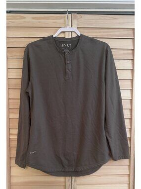 Bylt Drop Cut Long Sleeve Henley Men Medium Olive Green Bylt Blend